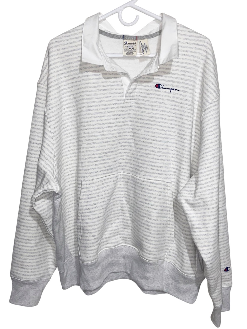 Champion Sweatshirt XL Reverse Weave Warmup Rugby Gusset Striped Collar
